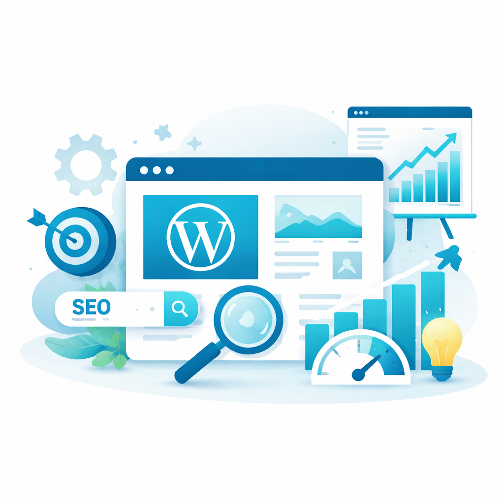 Professionelles WordPress Webdesign für Unternehmen Minimalistische Illustration einer professionellen WordPress Website als strategisches Marketing Instrument für Unternehmen