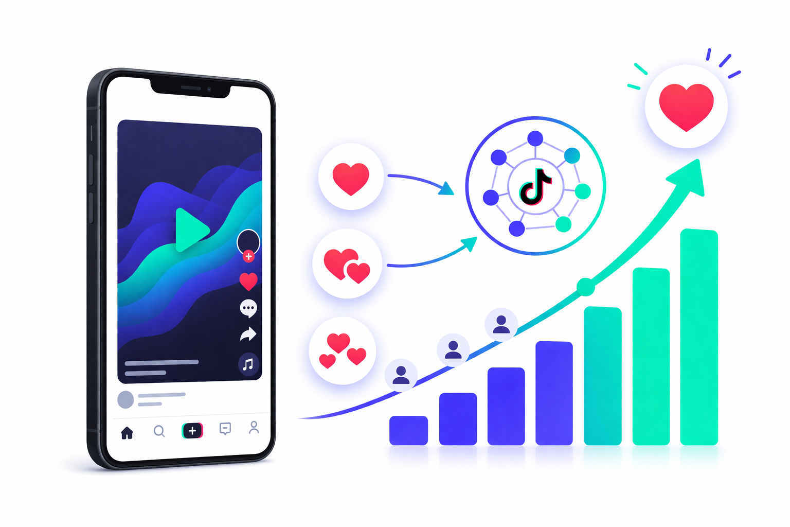 TikTok Likes strategisch einsetzen Minimalistische Illustration von TikTok Likes als Teil einer strategischen Content und Wachstum Planung